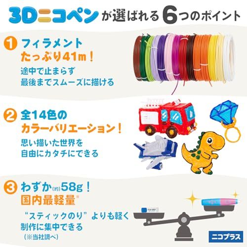 日本企画 3 Dペン 子供用 小学生 低温で安全設計 工作 6歳 7歳 8歳 初心者でも簡単 男の子 女の子 プレゼント フィラメント たっぷり41 m＆11種類の作品集 最軽量58 g 安心の1年保証 Dニコペン po