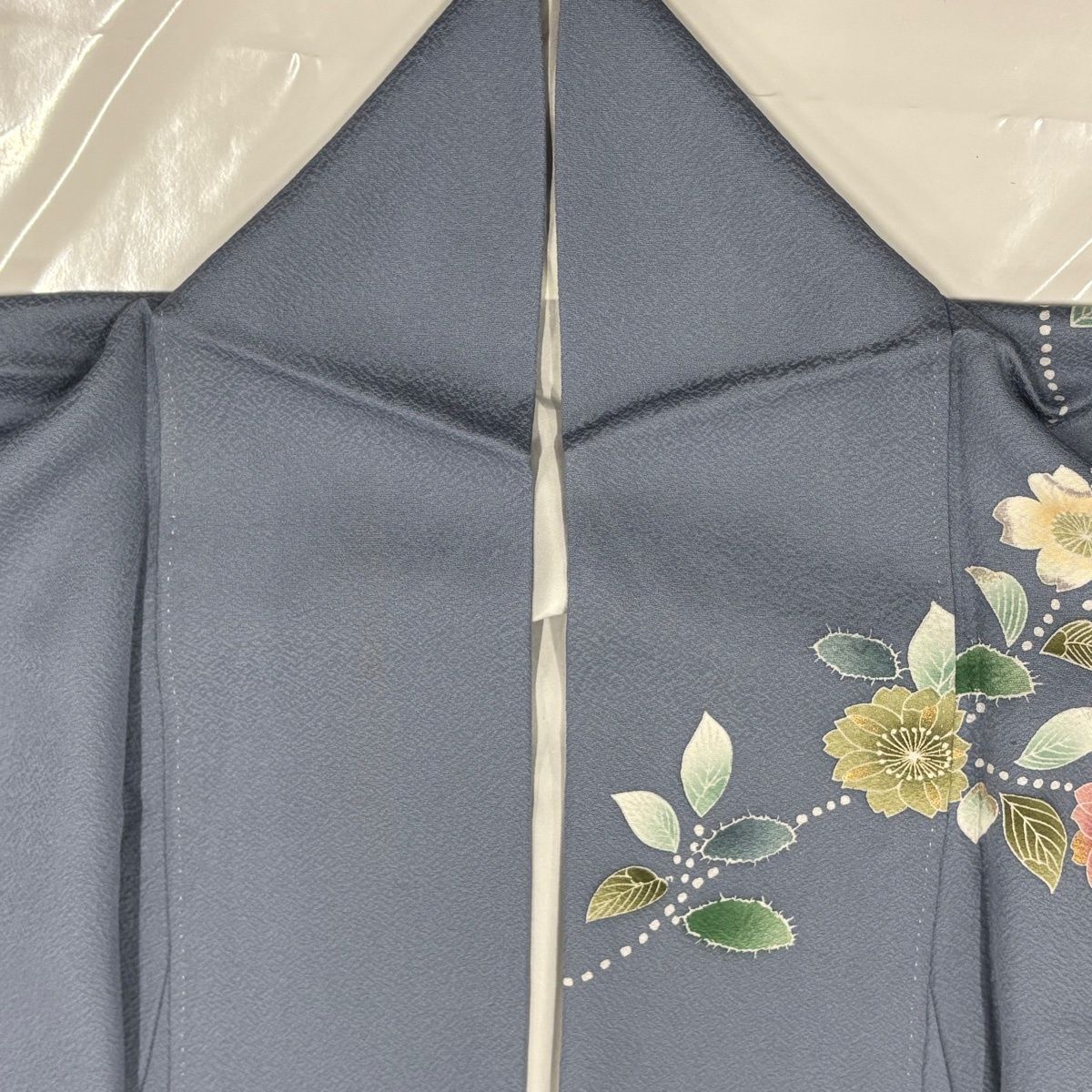  訪問着 身丈167 5 cm 裄丈71 L 袷 草花 金糸 金彩 青灰色 正絹 秀品 訪問着 付け下げ 着物