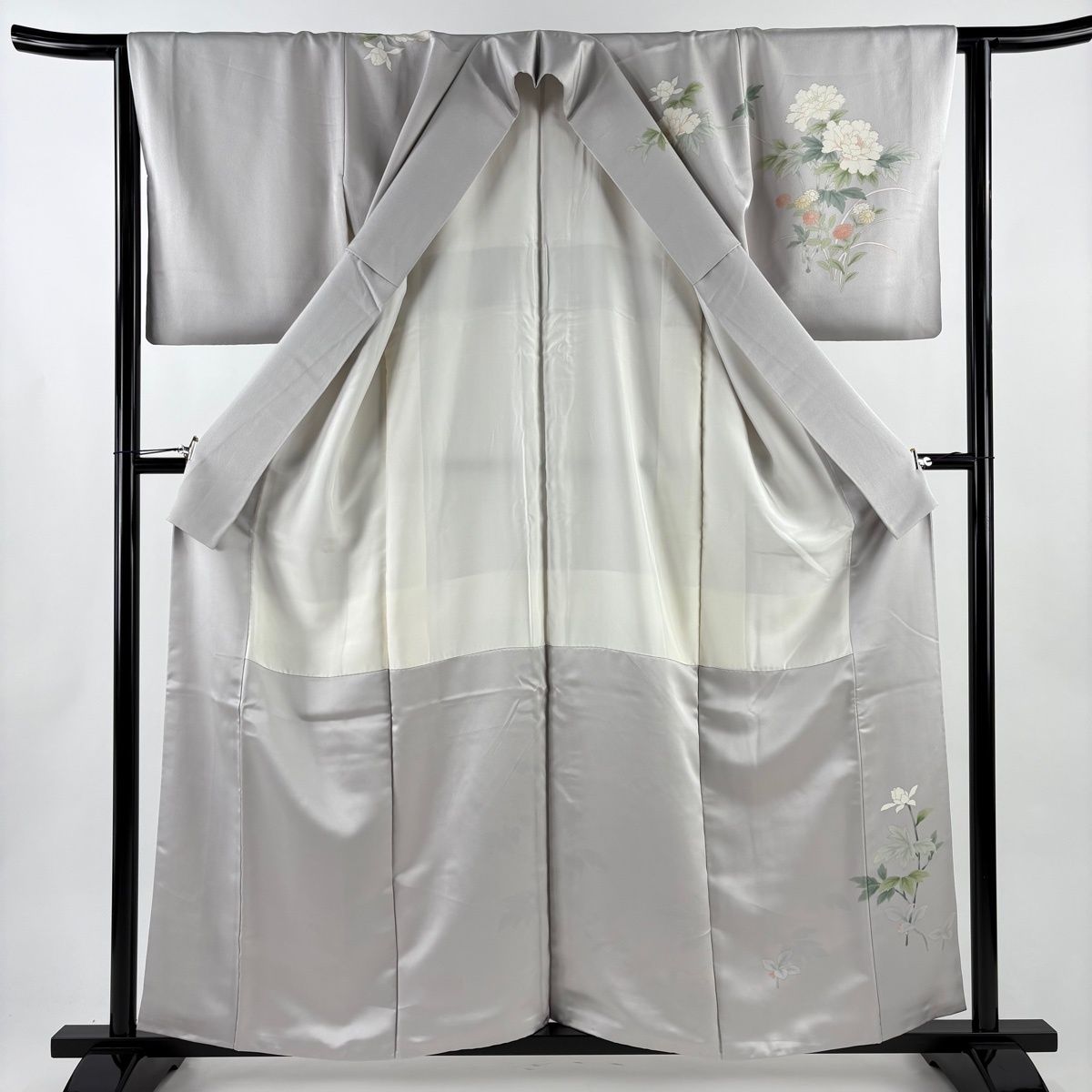  訪問着 身丈158 cm 裄丈63 5 S 袷 牡丹 ぼかし 灰色 正絹 秀品 訪問着 付け下げ 着物