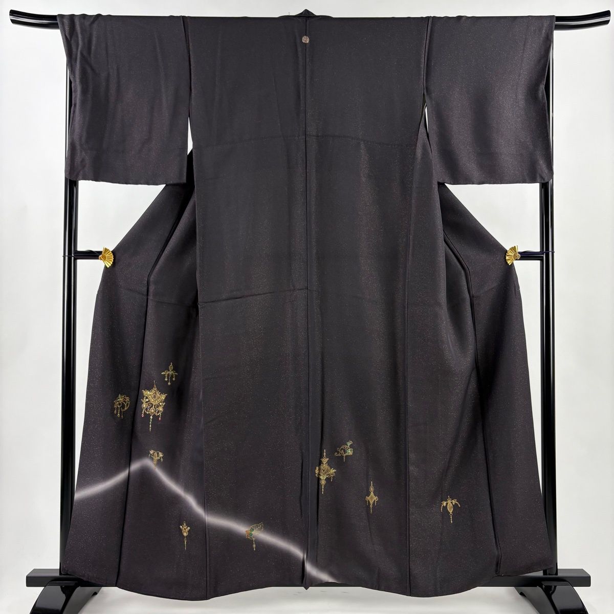 付下げ 身丈160 cm 裄丈67 5 L 袷 草花 葉と実 金通し 金彩 濃紫 正絹 秀品 一つ紋