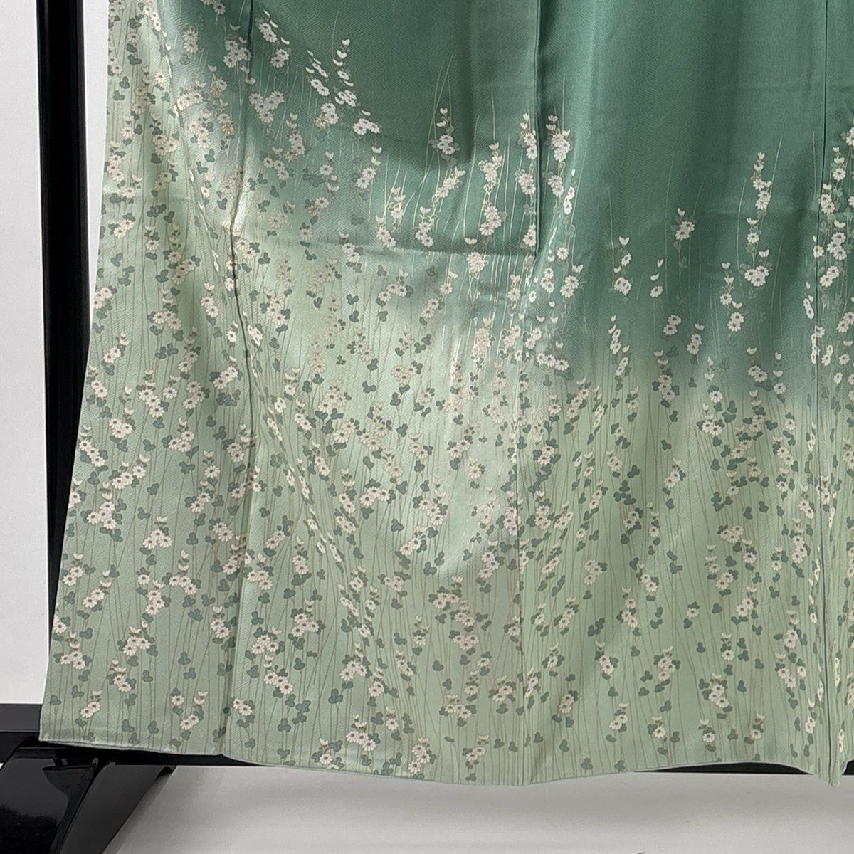 訪問着 身丈161 cm 裄丈65 M 袷 菊 箔 金彩 灰緑 正絹 秀品