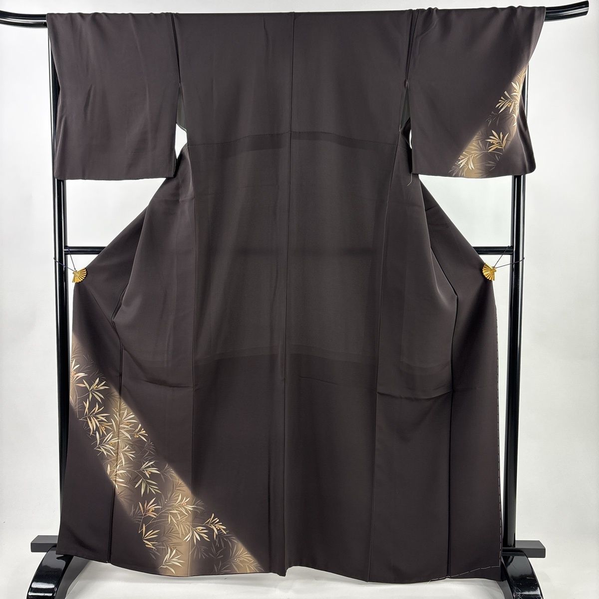 付下げ 身丈166 cm 裄丈69 L 袷 葉と実 金糸 刺繍 焦茶色 正絹 秀品