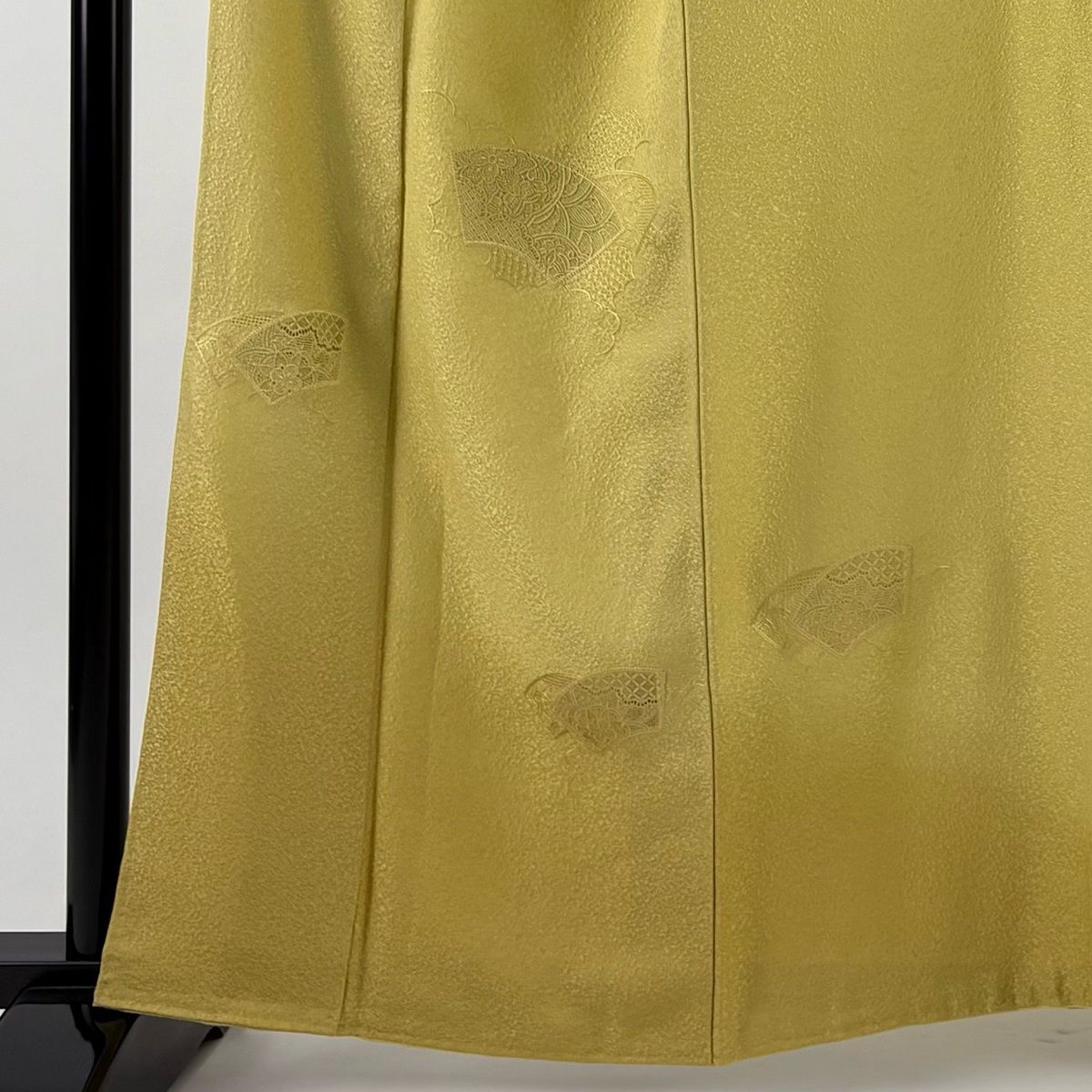 付下げ 身丈161 cm 裄丈68.5 L 袷 扇面 華文 刺繍 黄色 正絹 秀品 一つ紋