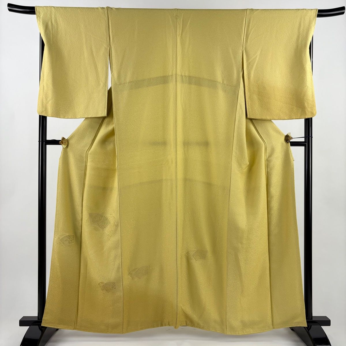 付下げ 身丈161 cm 裄丈68 5 L 袷 扇面 華文 刺繍 黄色 正絹 秀品 一つ紋