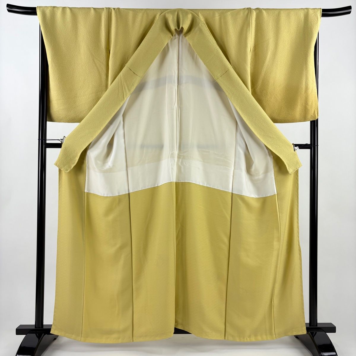  付下げ 身丈161 cm 裄丈68 5 L 袷 扇面 華文 刺繍 黄色 正絹 秀品 一つ紋 訪問着 付け下げ 着物