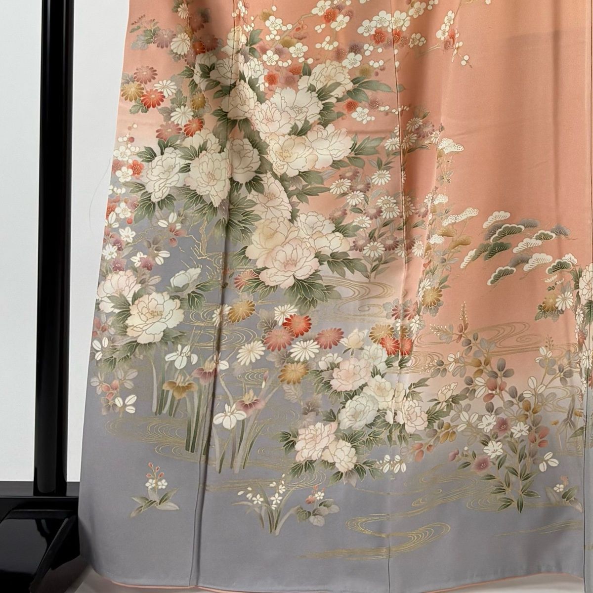 訪問着 身丈165 cm 裄丈68 L 袷 牡丹 枝梅 金彩 染分け ピンク 正絹 秀品