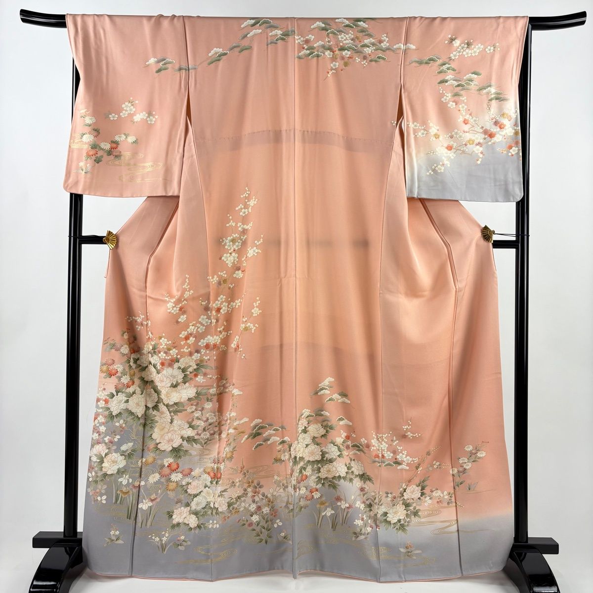 訪問着 身丈165 cm 裄丈68 L 袷 牡丹 枝梅 金彩 染分け ピンク 正絹 秀品