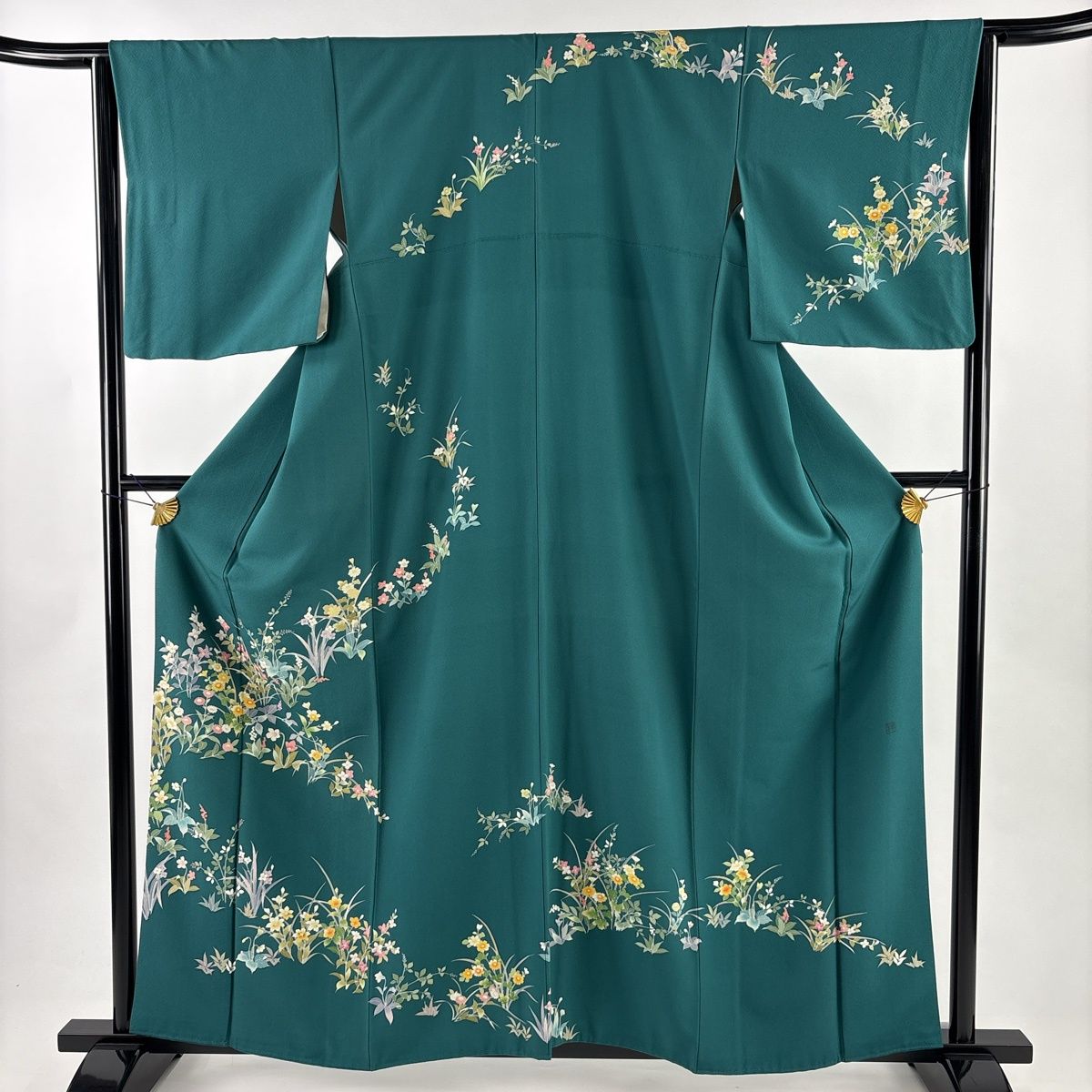 訪問着 身丈160 cm 裄丈64.5 M 袷 落款 草花 緑 正絹 秀品