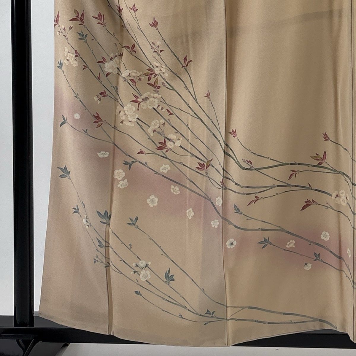 訪問着 身丈158 cm 裄丈62 S 袷 落款 枝梅 ぼかし ベージュ 正絹 秀品