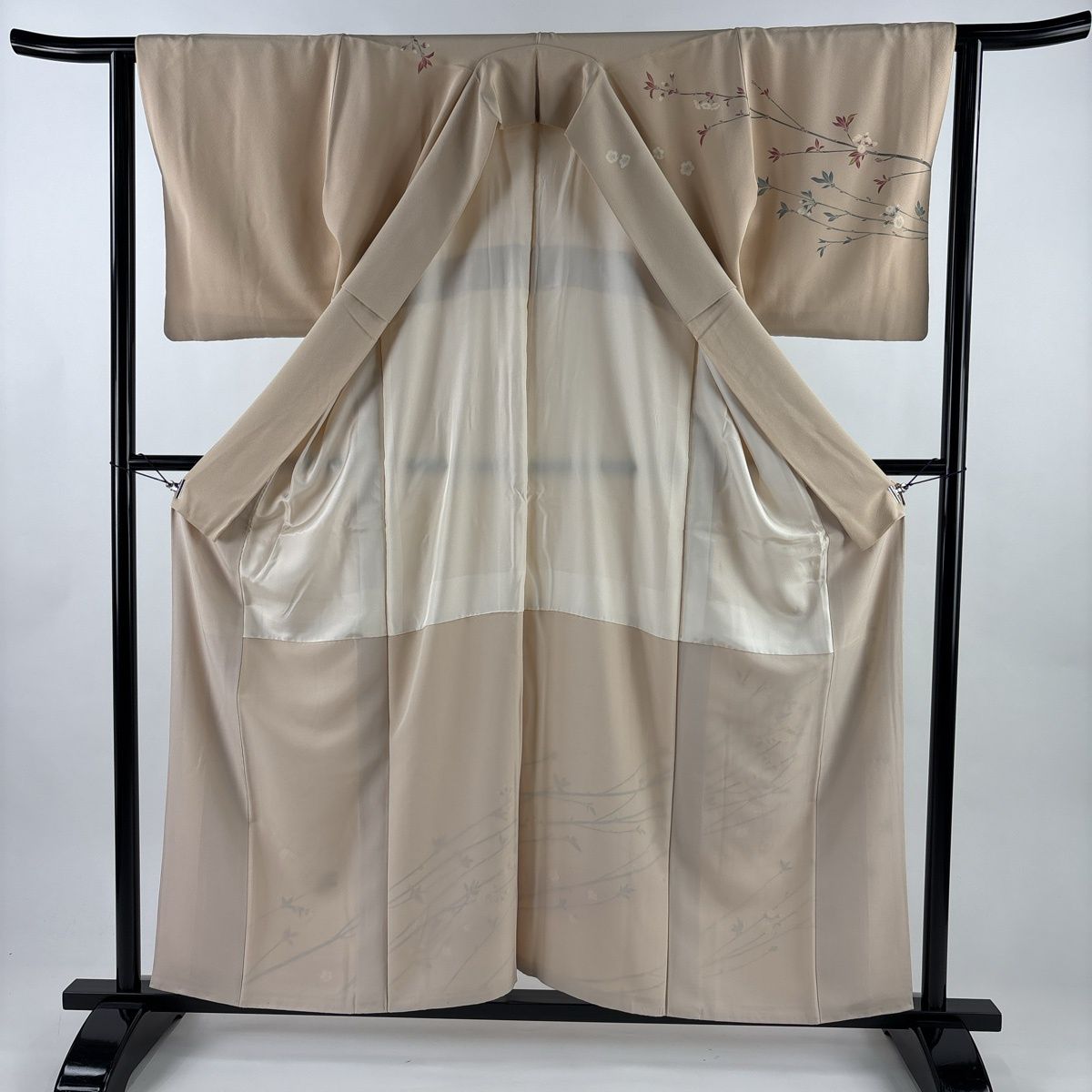  訪問着 身丈158 cm 裄丈62 S 袷 落款 枝梅 ぼかし ベージュ 正絹 秀品 訪問着 付け下げ 着物