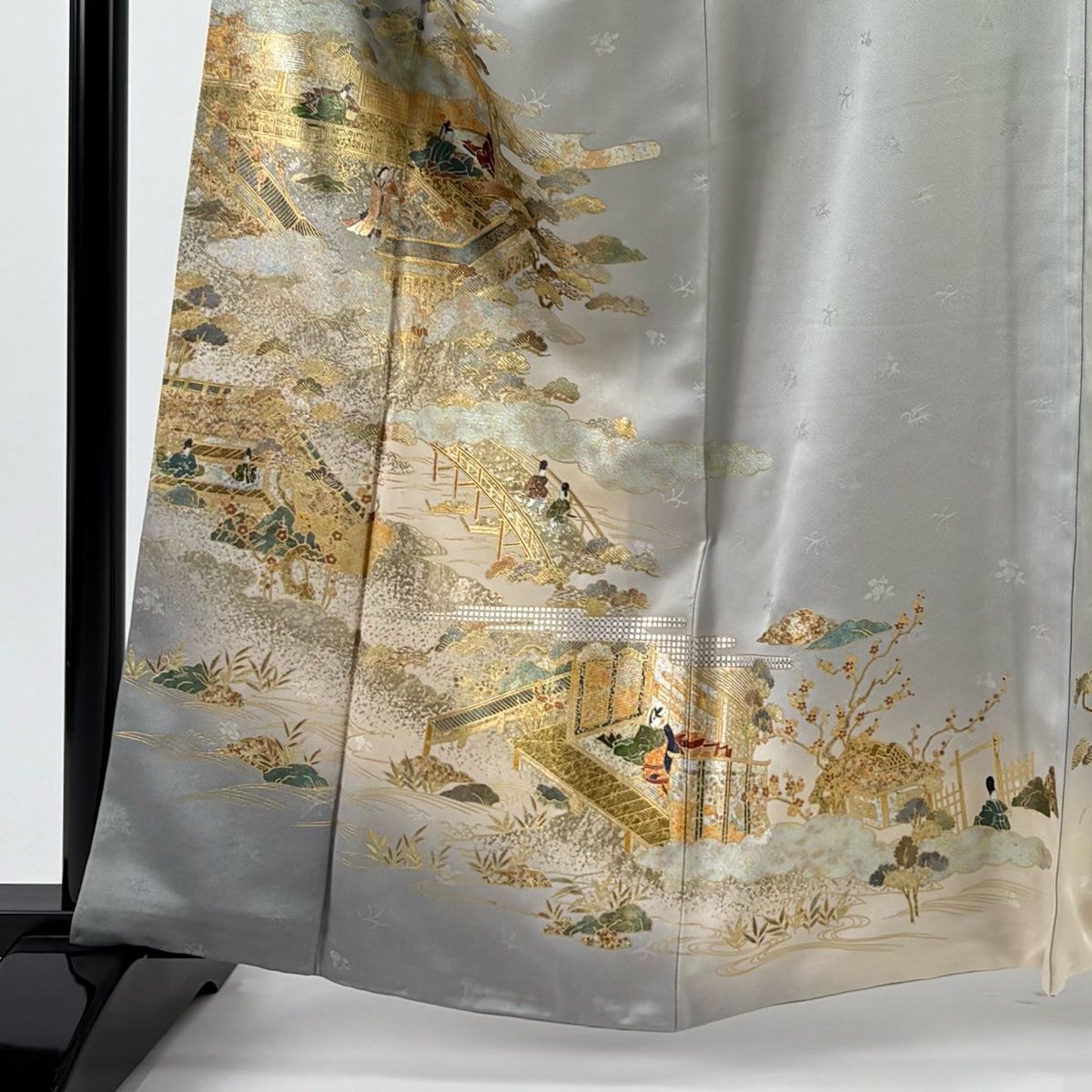 訪問着 身丈161.5 cm 裄丈68.5 L 袷 風景 人物 金銀彩 ぼかし 灰色 正絹 秀品