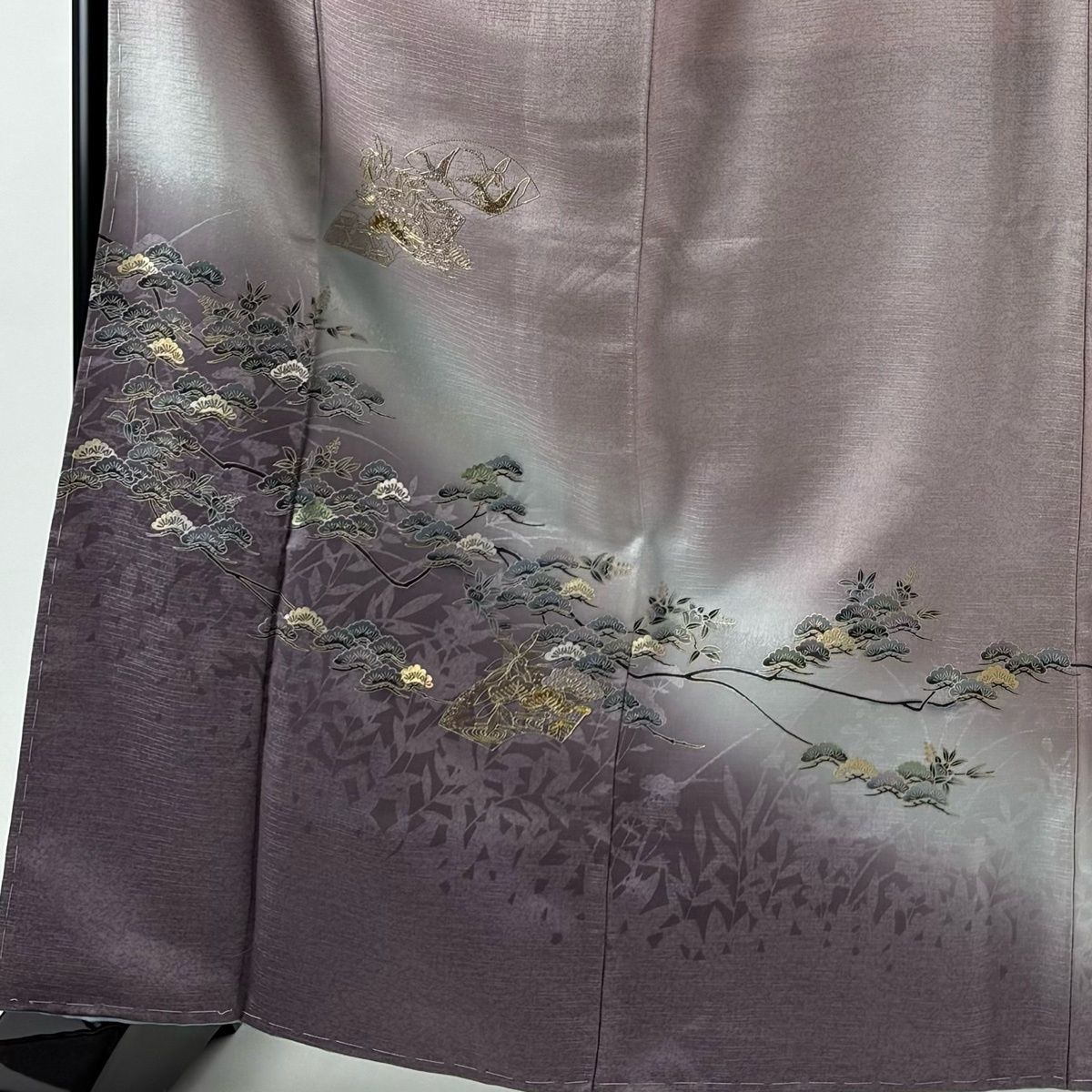 付下げ 身丈164 cm 裄丈66 M 袷 松 扇面 金糸 金銀彩 薄紫 正絹 秀品