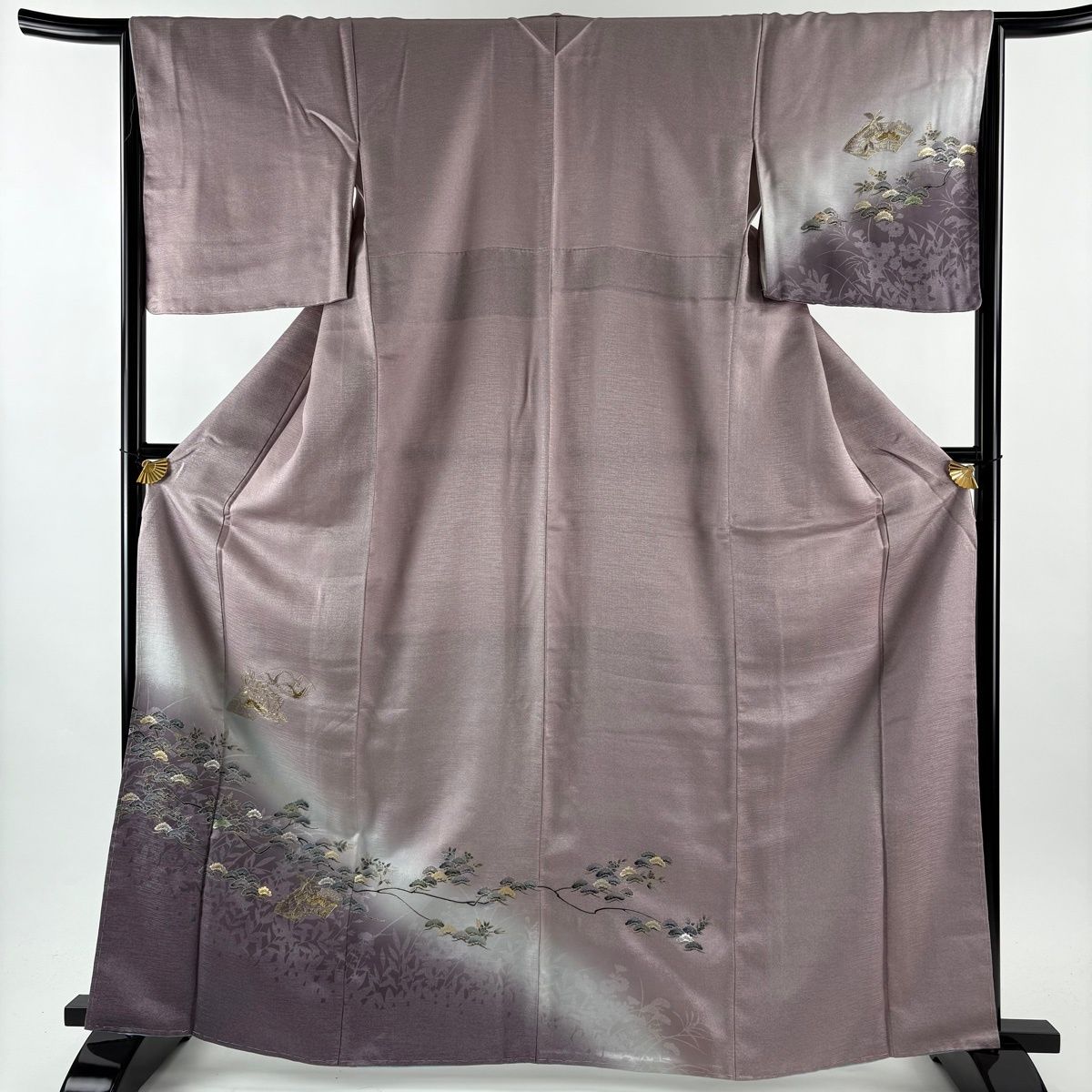 付下げ 身丈164 cm 裄丈66 M 袷 松 扇面 金糸 金銀彩 薄紫 正絹 秀品