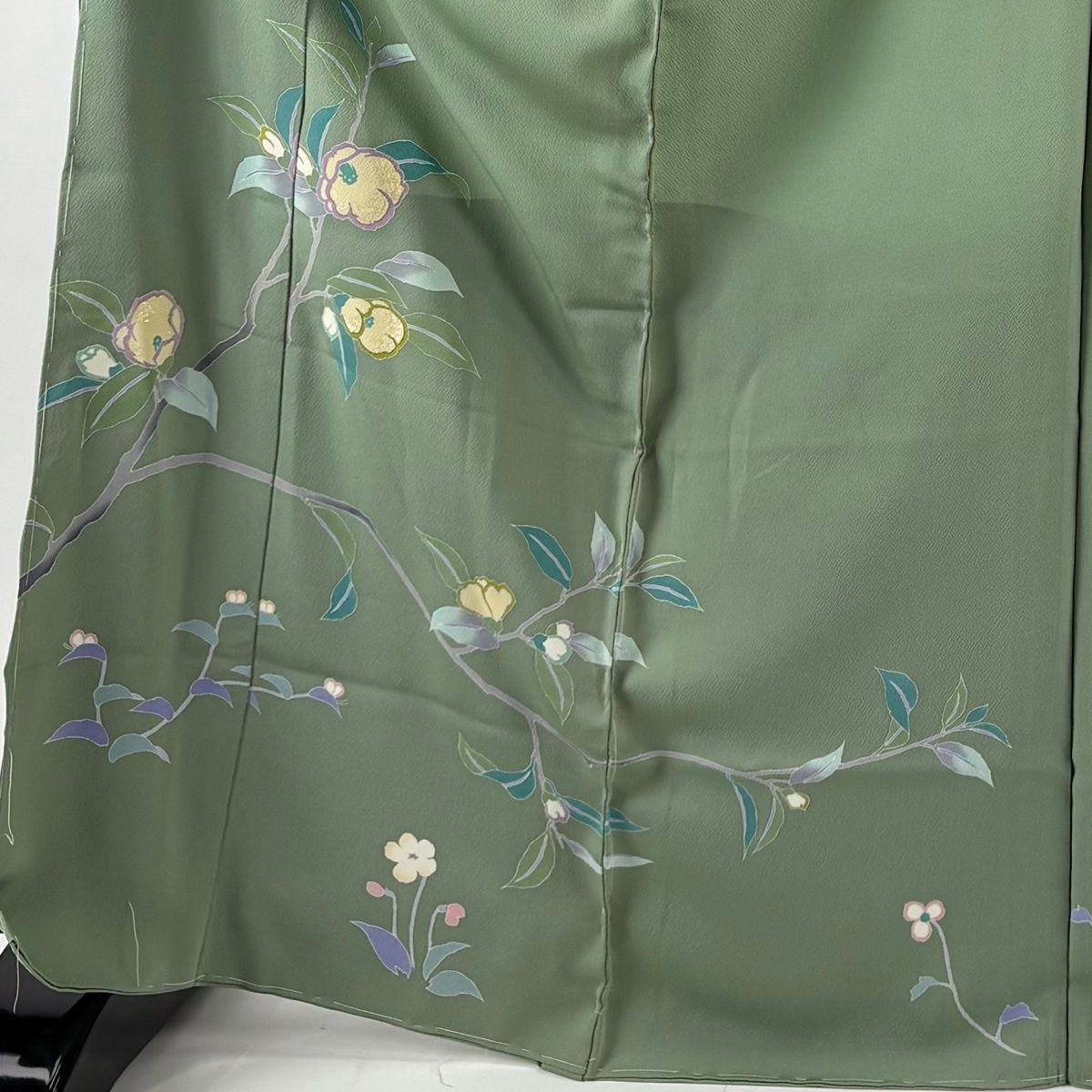 訪問着 身丈169.5 cm 裄丈69 未仕立て 仮絵羽 枝花 金糸 ラメ箔 薄緑 正絹 秀品