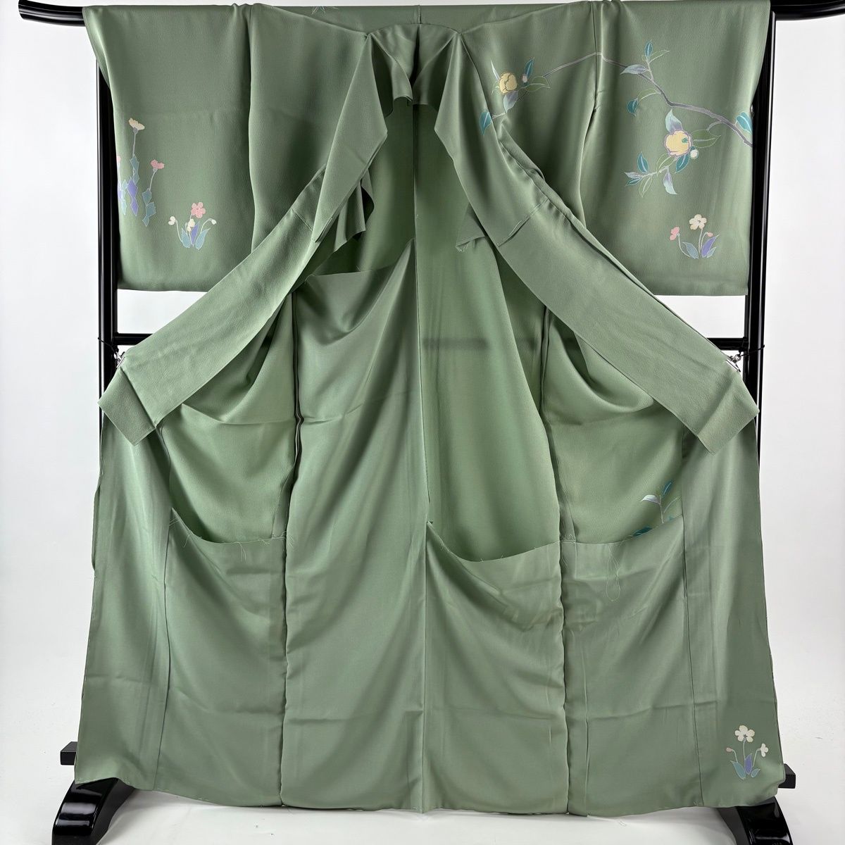  訪問着 身丈169 5 cm 裄丈69 未仕立て 仮絵羽 枝花 金糸 ラメ箔 薄緑 正絹 秀品 訪問着 付け下げ 着物