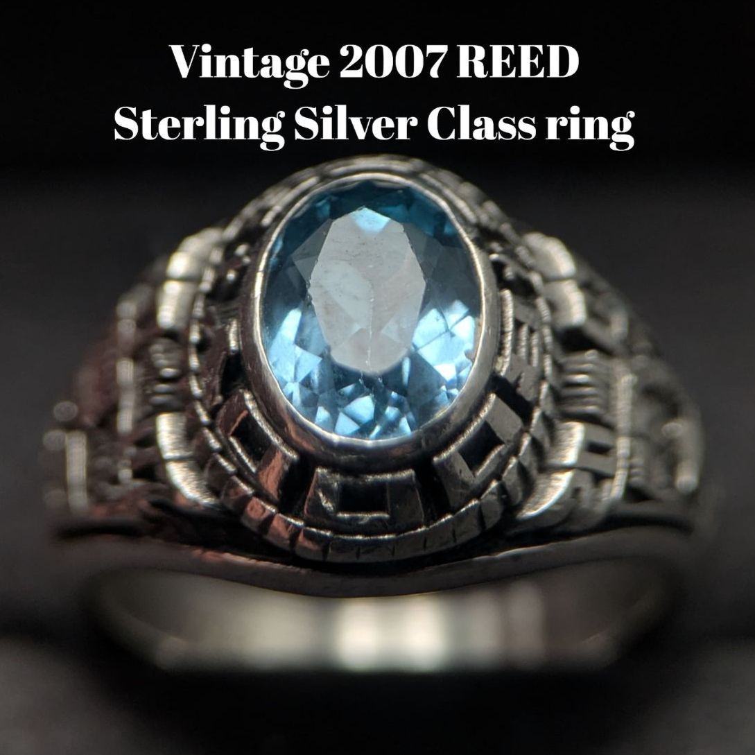 2007年 REED社 ヴィンテージ スターリングシルバー925 クラスリング ブルーストーン 11.6号 9.1 g ユニセックス