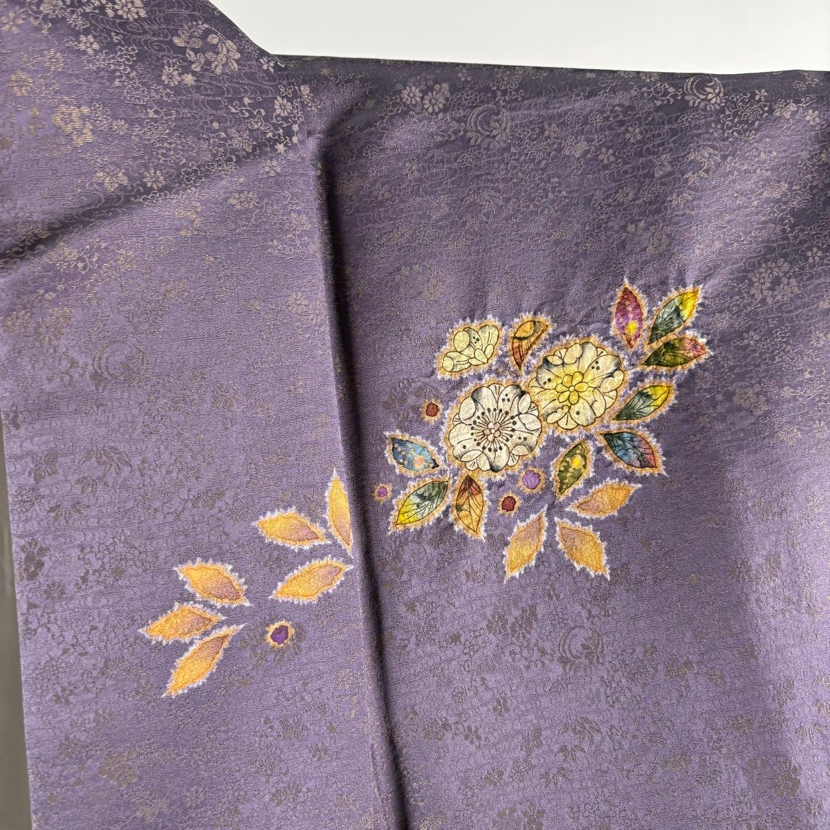  訪問着 身丈159 cm 裄丈68.5 L 袷 徳永憲峯 落款 辻が花 金通し 金彩 灰紫 正絹 訪問着 付け下げ 着物