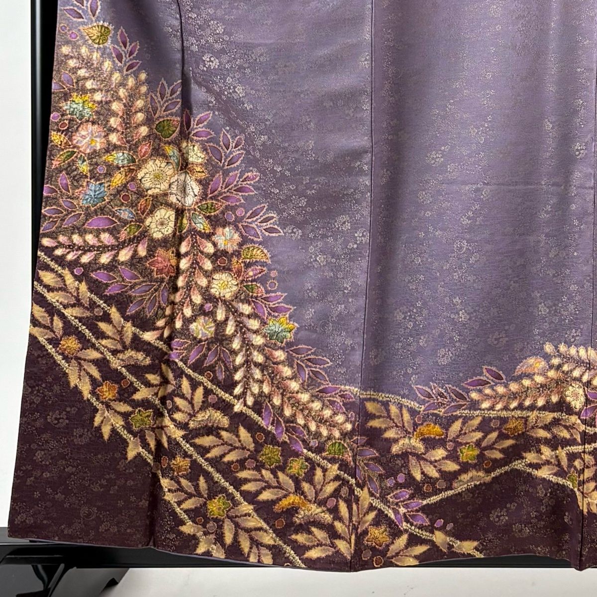 訪問着 身丈159 cm 裄丈68.5 L 袷 徳永憲峯 落款 辻が花 金通し 金彩 灰紫 正絹
