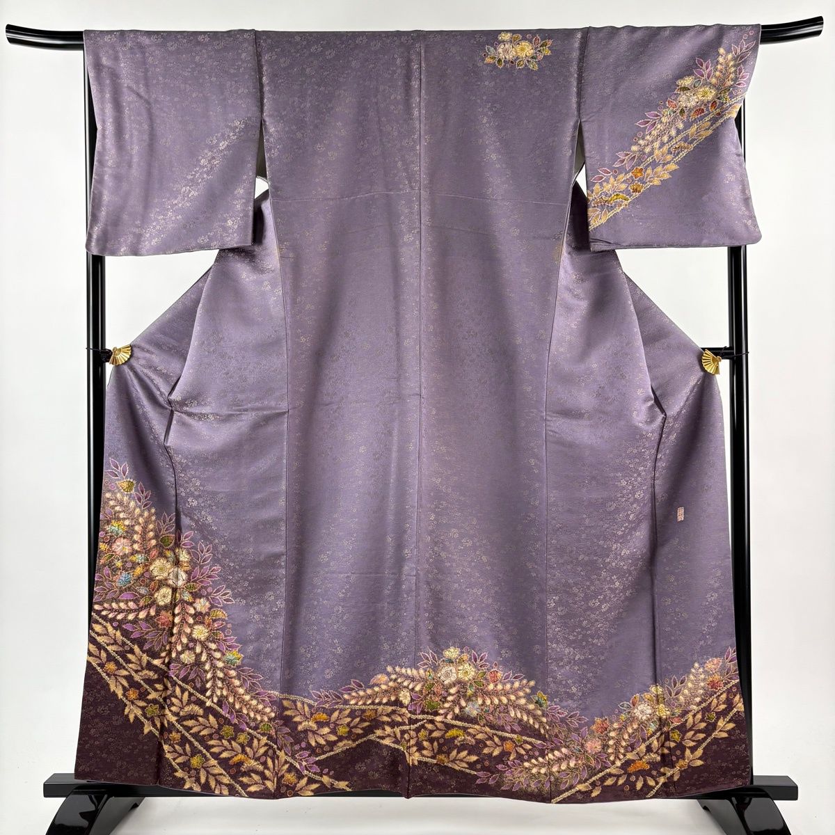 訪問着 身丈159 cm 裄丈68.5 L 袷 徳永憲峯 落款 辻が花 金通し 金彩 灰紫 正絹