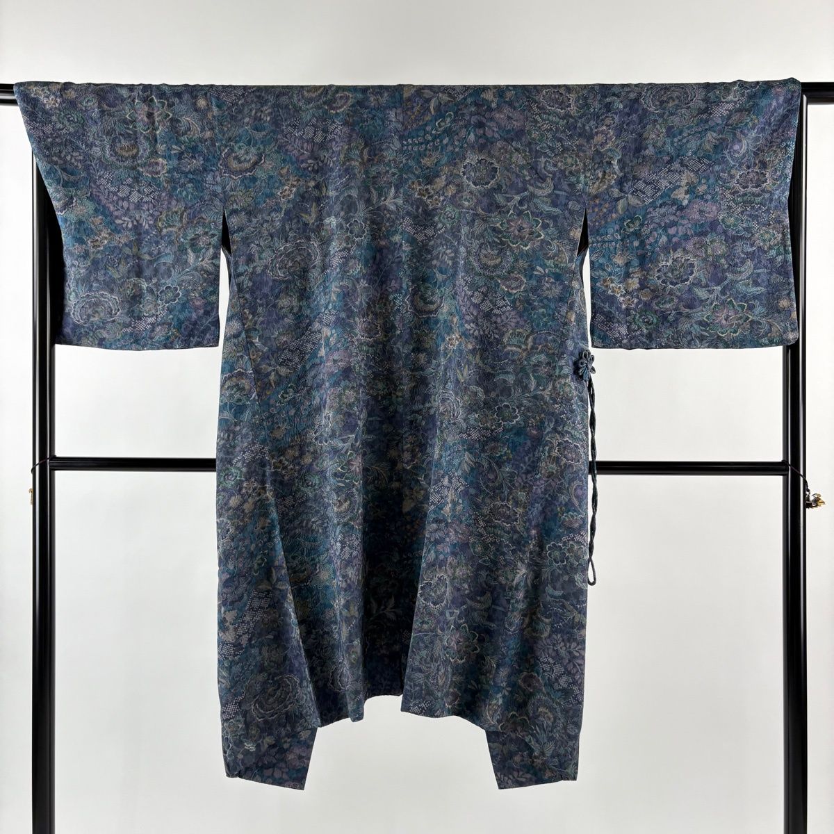 道中着 身丈112 cm 裄丈69 L 和装コート 更紗 青緑 正絹