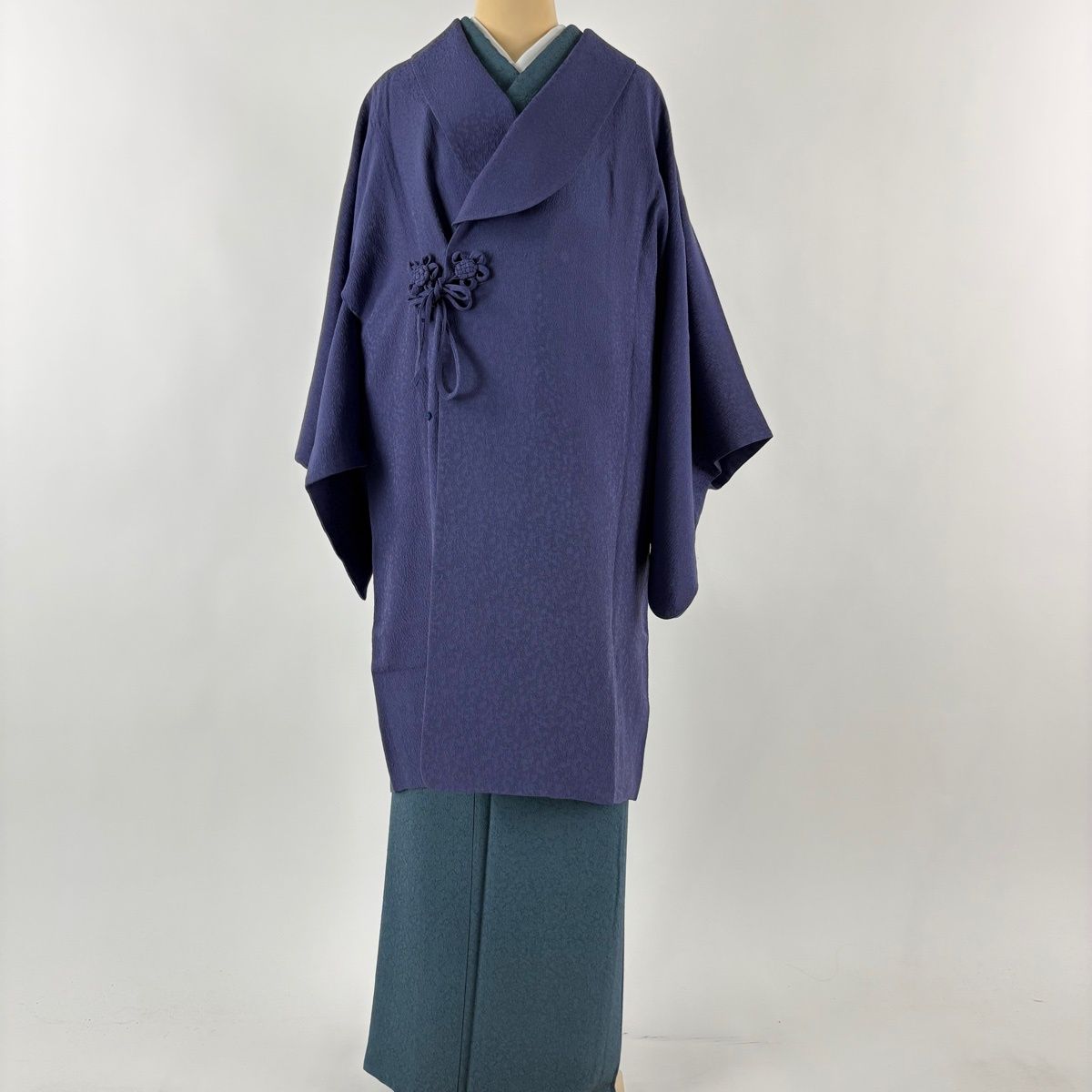 道行 身丈100 cm 裄丈66 M 和装コート へちま衿 地紋 青紫 正絹