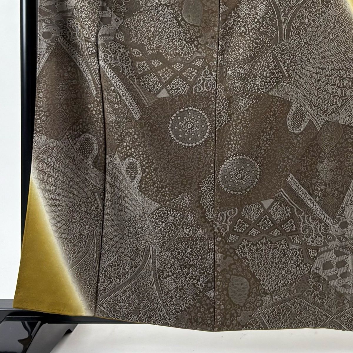 訪問着 身丈162 cm 裄丈64 M 袷 華文 幾何学模様 染め分け ぼかし 焦茶色 正絹