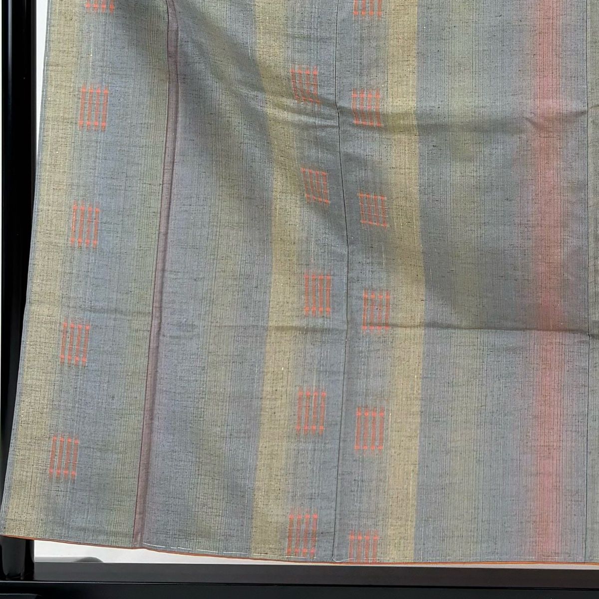紬 身丈157.5 cm 裄丈61.5 S 袷 縦縞 幾何学模様 青灰色 正絹 名品
