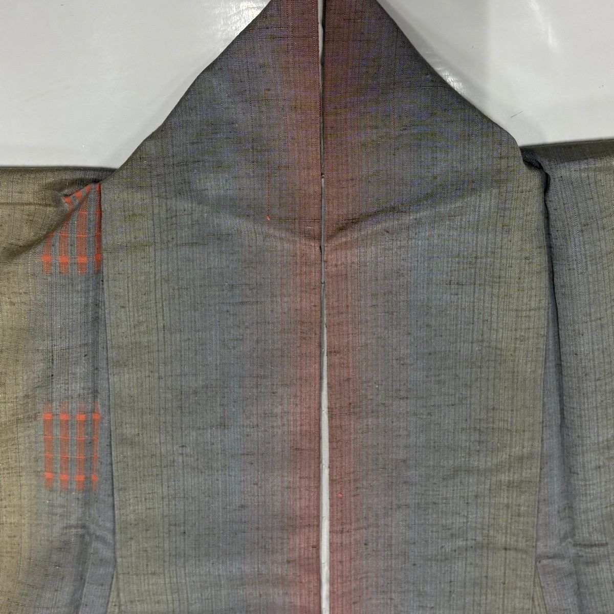  紬 身丈157.5 cm 裄丈61.5 S 袷 縦縞 幾何学模様 青灰色 正絹 名品 紬 着物