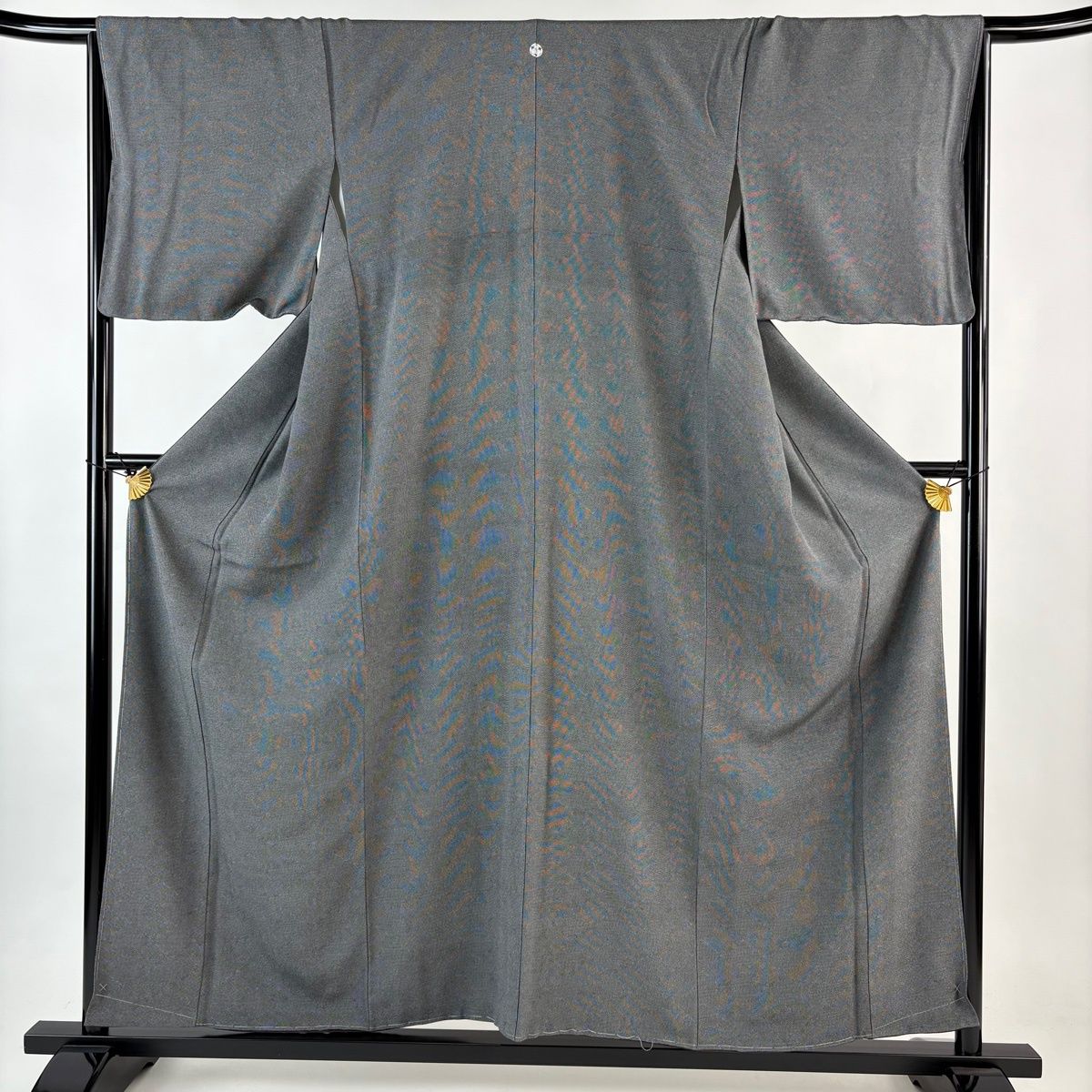 江戸小紋 身丈156.5 cm 裄丈65.5 M 袷 落款 菱 角通し 黒灰 正絹 一つ紋