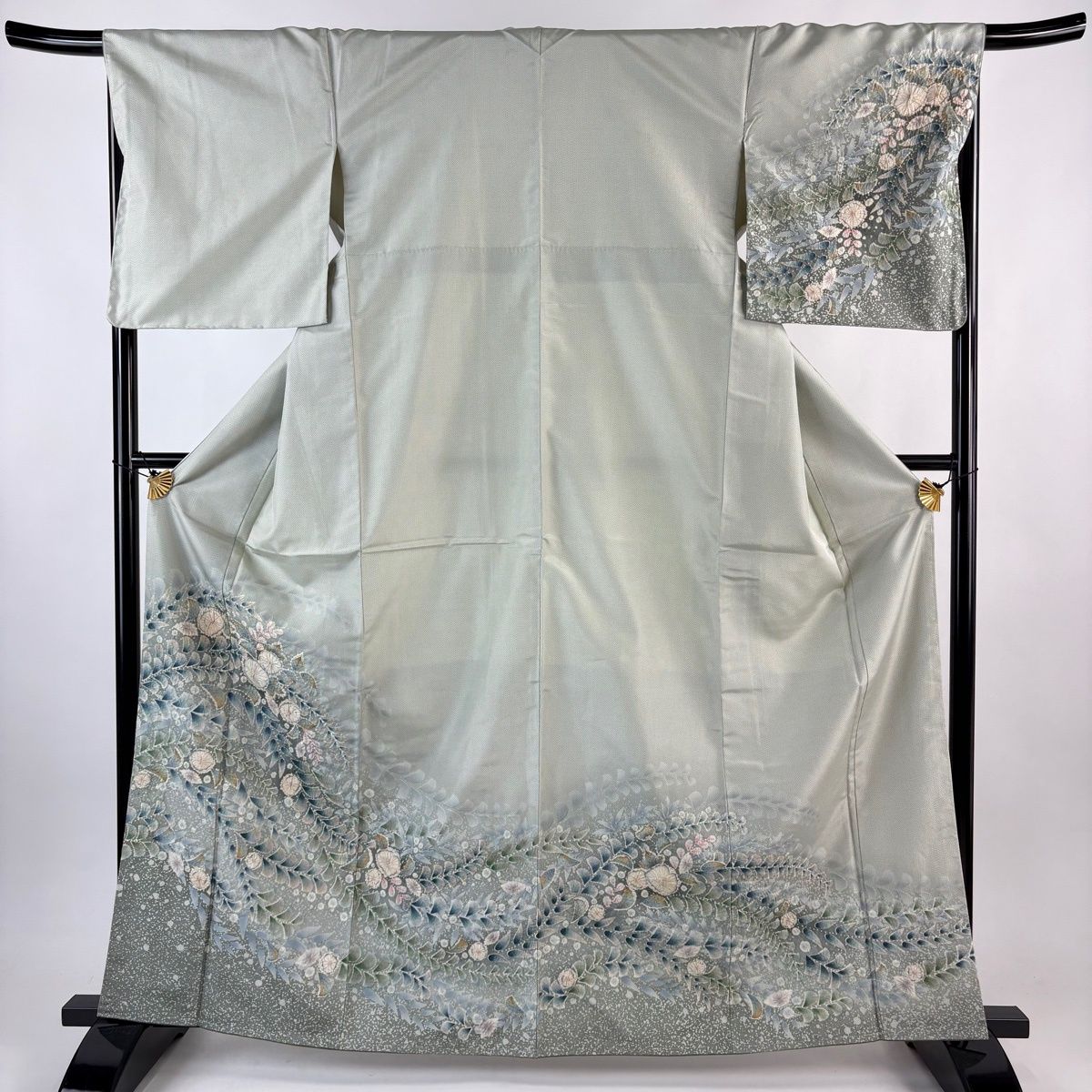 付下げ 身丈163.5 cm 裄丈67.5 L 袷 紬地 辻が花 ぼかし 灰緑 正絹 名品