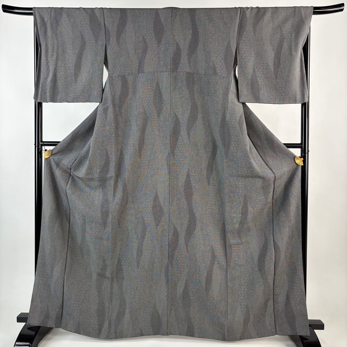 江戸小紋 身丈166 cm 裄丈67 M 袷 寄せ柄 亀甲 黒灰 正絹 名品