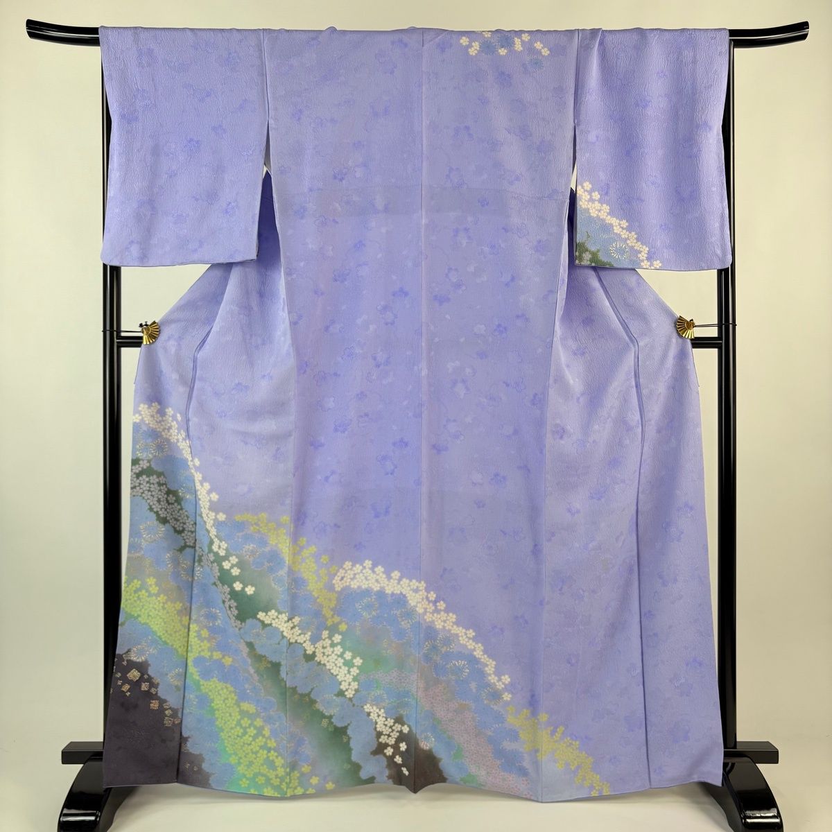 訪問着 身丈166.5 cm 裄丈68 L 袷 草花 桜 金彩 銀通し 薄紫 正絹
