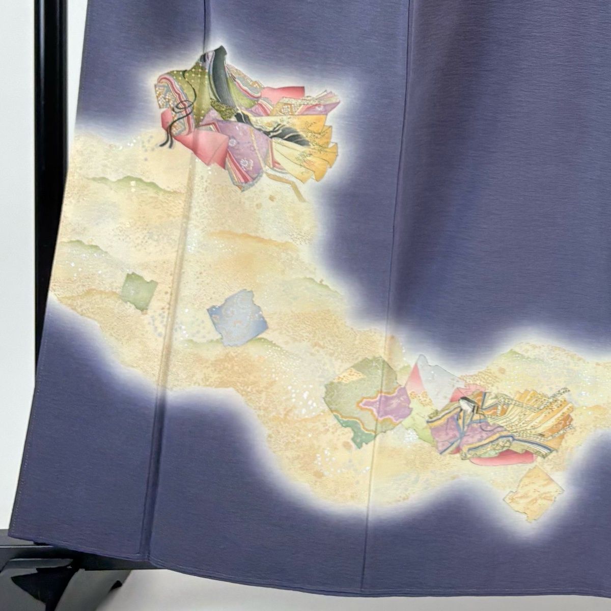 付下げ 身丈162.5 cm 裄丈65 M 袷 樽本伊勢蔵 落款 姫 破れ色紙 金銀彩 紺色 正絹 名品
