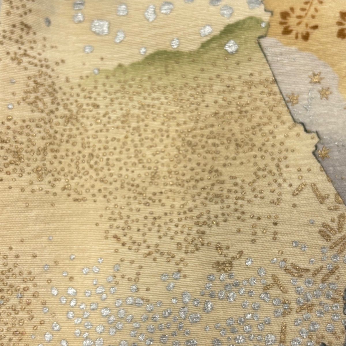  付下げ 身丈162.5 cm 裄丈65 M 袷 樽本伊勢蔵 落款 姫 破れ色紙 金銀彩 紺色 正絹 訪問着 付け下げ 着物