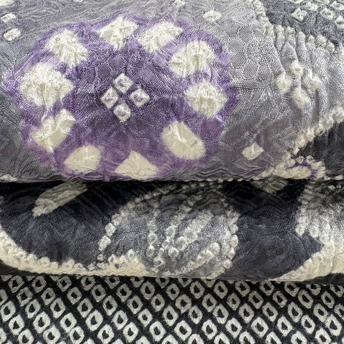  名古屋帯 雲文 草花 総絞り 黒灰 正絹 名古屋帯 帯