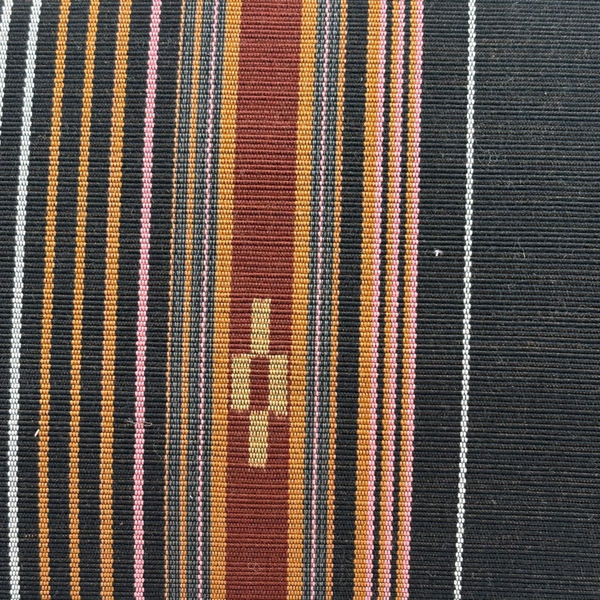 名古屋帯 証紙 八重山みんさー 八寸名古屋帯 松葉仕立て 縞 幾何学 黒 綿