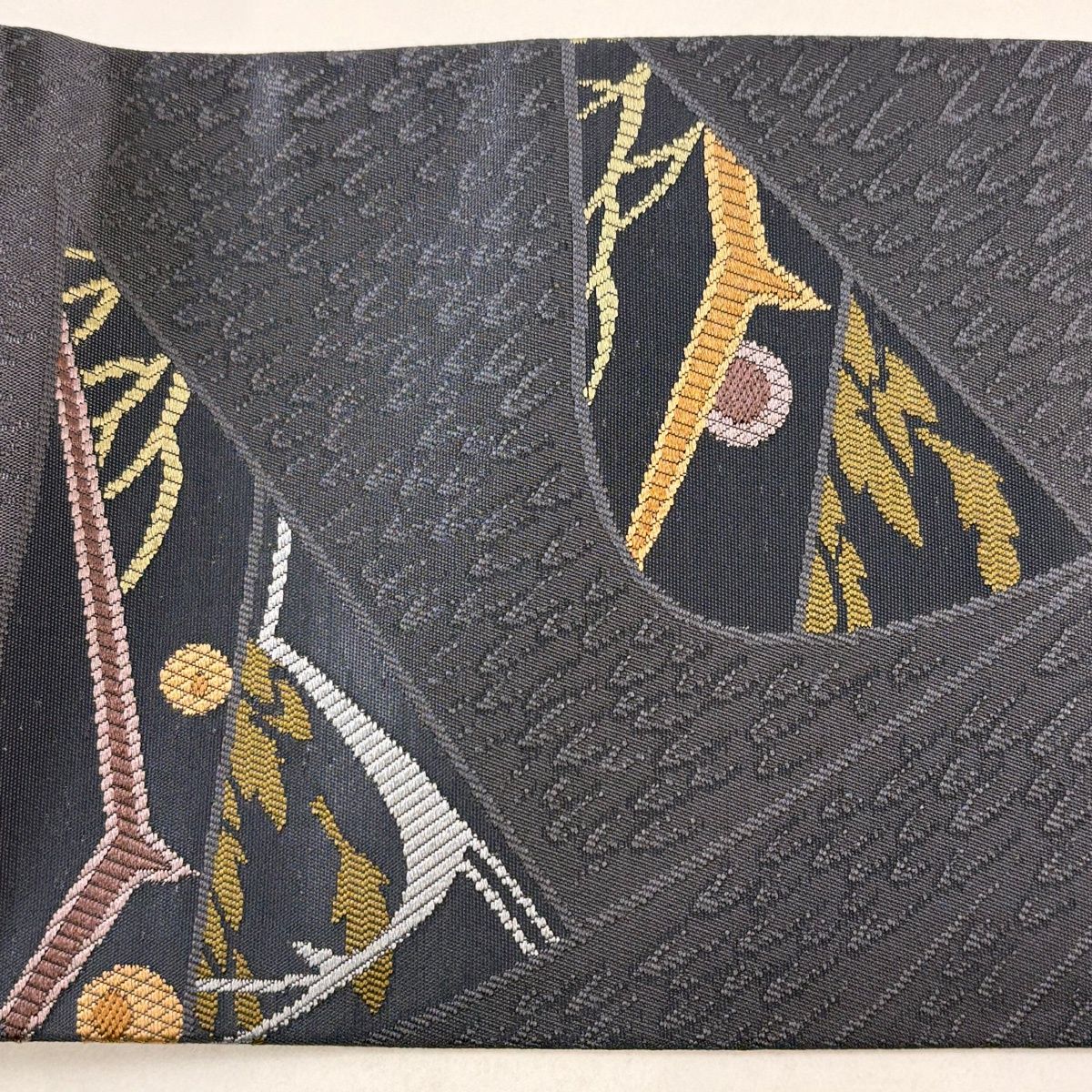  名古屋帯 秀品 ふくろう 動物 灰色 正絹 名古屋帯 帯