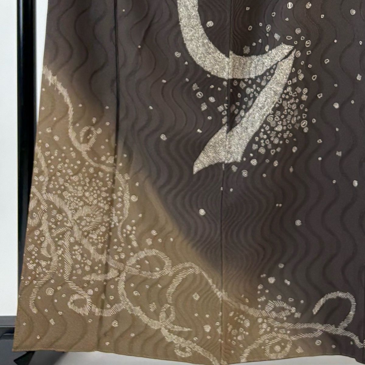 訪問着 身丈163 cm 裄丈67 M 袷 幾何学 地紋 ぼかし 焦茶色 正絹