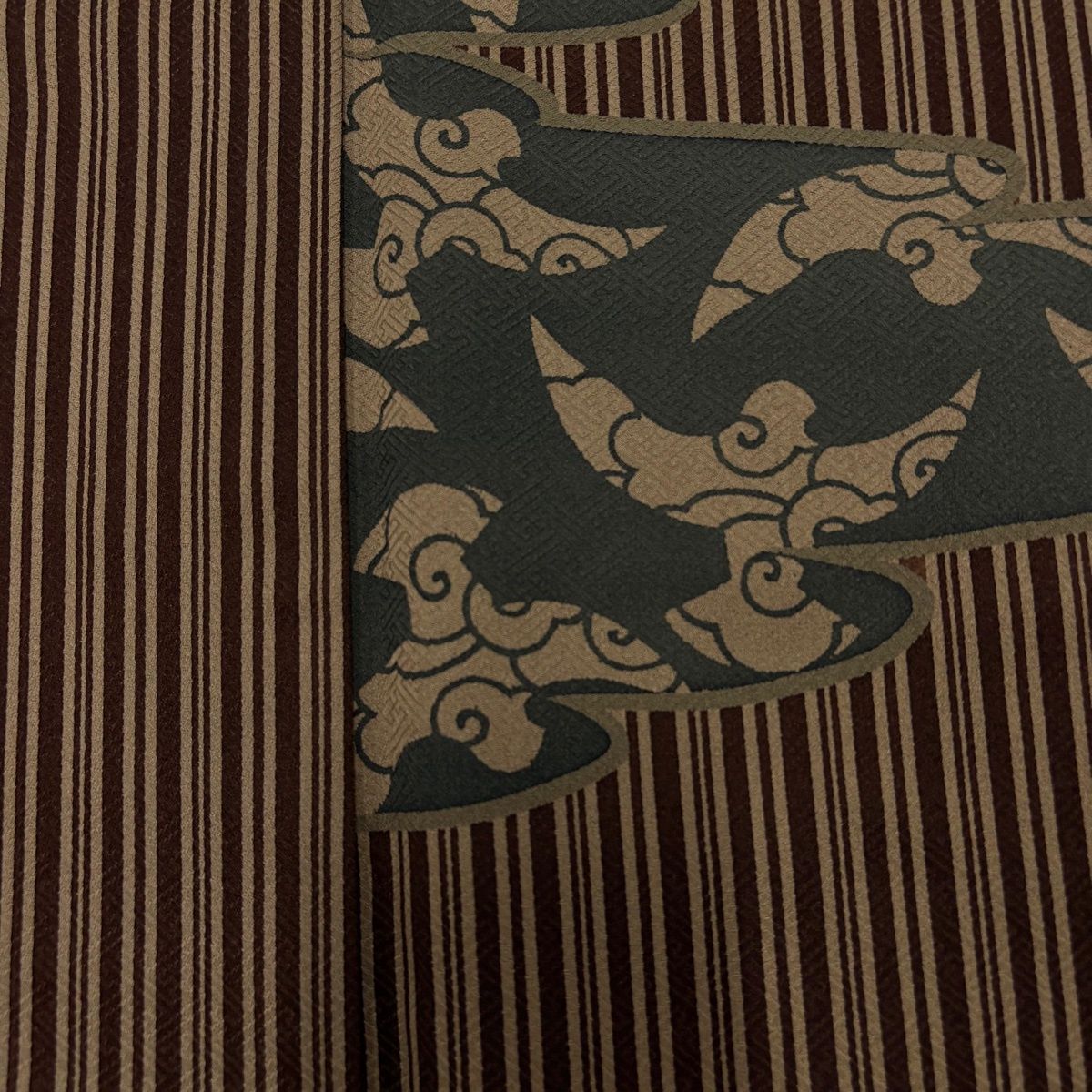  小紋 身丈167 cm 裄丈69 L 袷 斉藤三才 落款 鳥 縞 焦茶色 正絹 小紋 着物