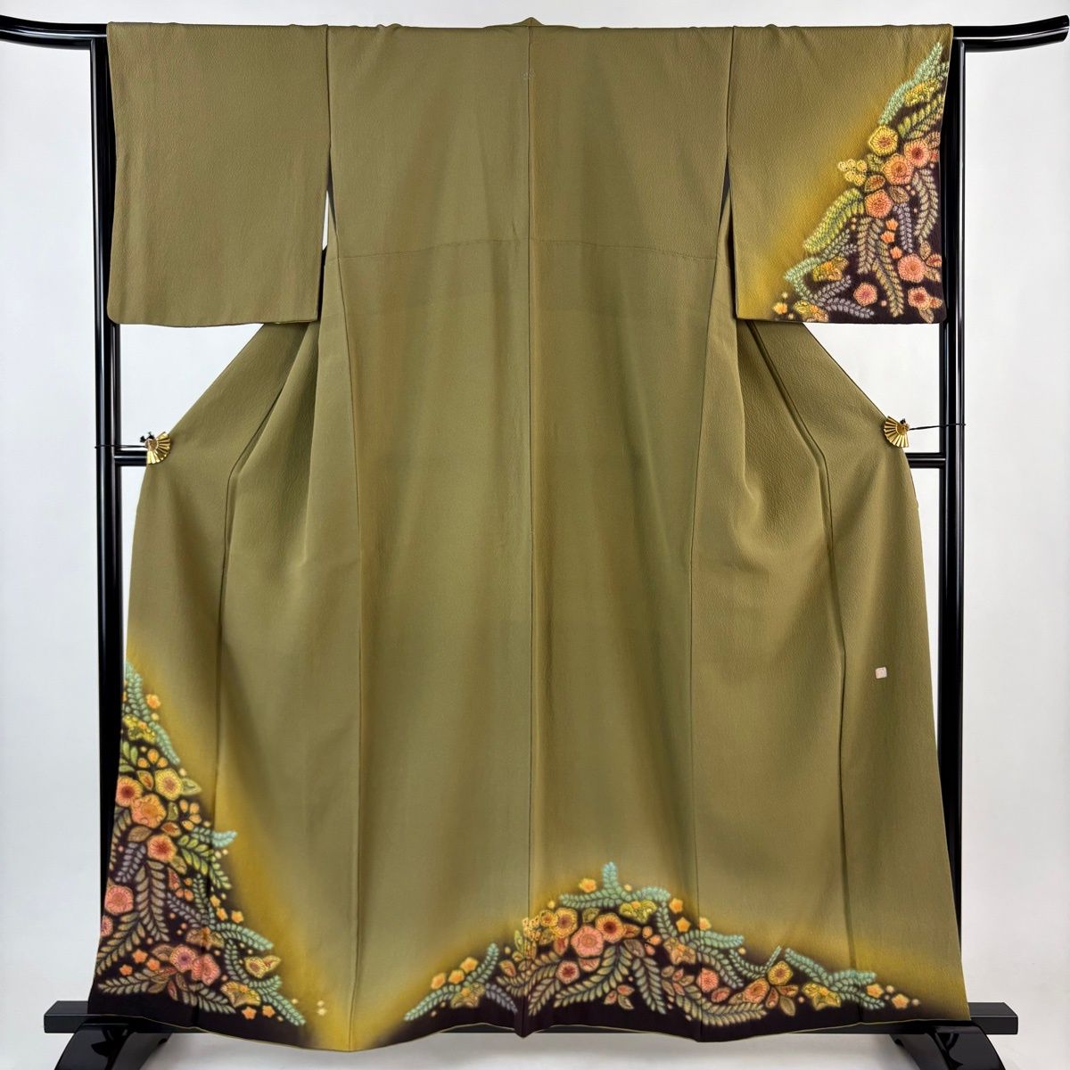 付下げ 身丈157.5 cm 裄丈66 M 袷 辻が花柄 ぼかし 黄土色 正絹 名品 一つ紋