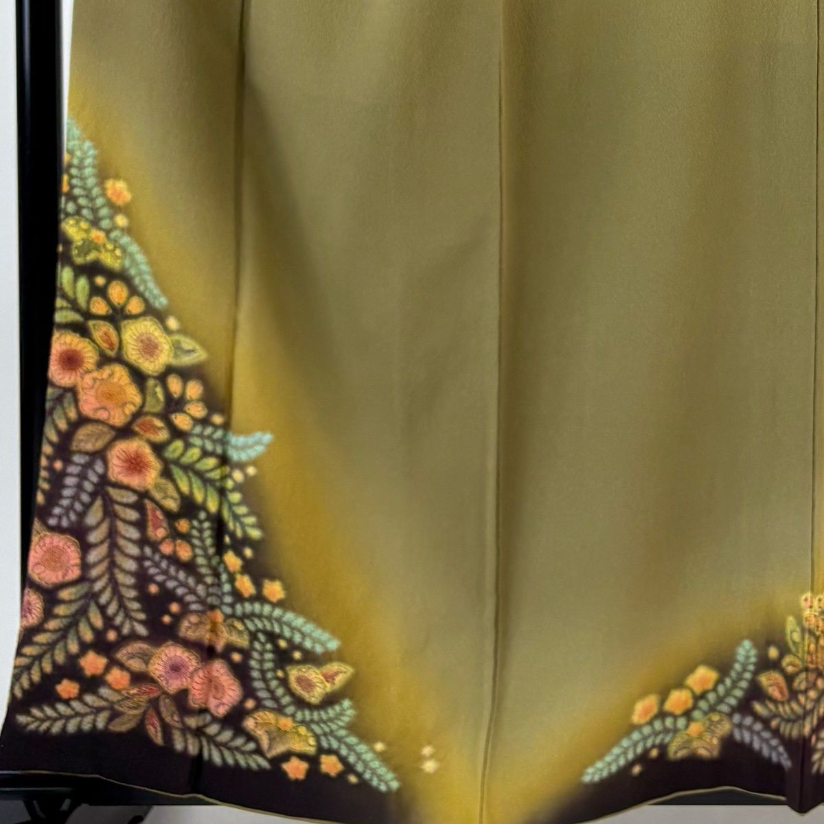 付下げ 身丈157.5 cm 裄丈66 M 袷 辻が花柄 ぼかし 黄土色 正絹 一つ紋
