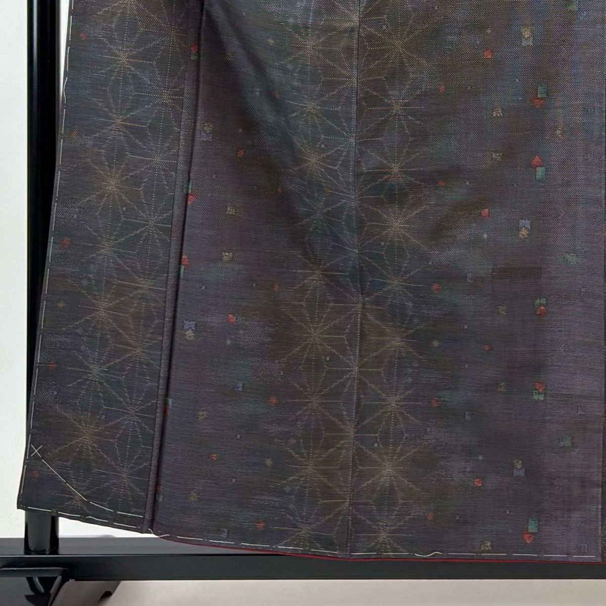 大島紬 身丈158 cm 裄丈63.5 S 袷 純泥染 証紙 麻の葉 幾何学 茶紫 正絹 名品