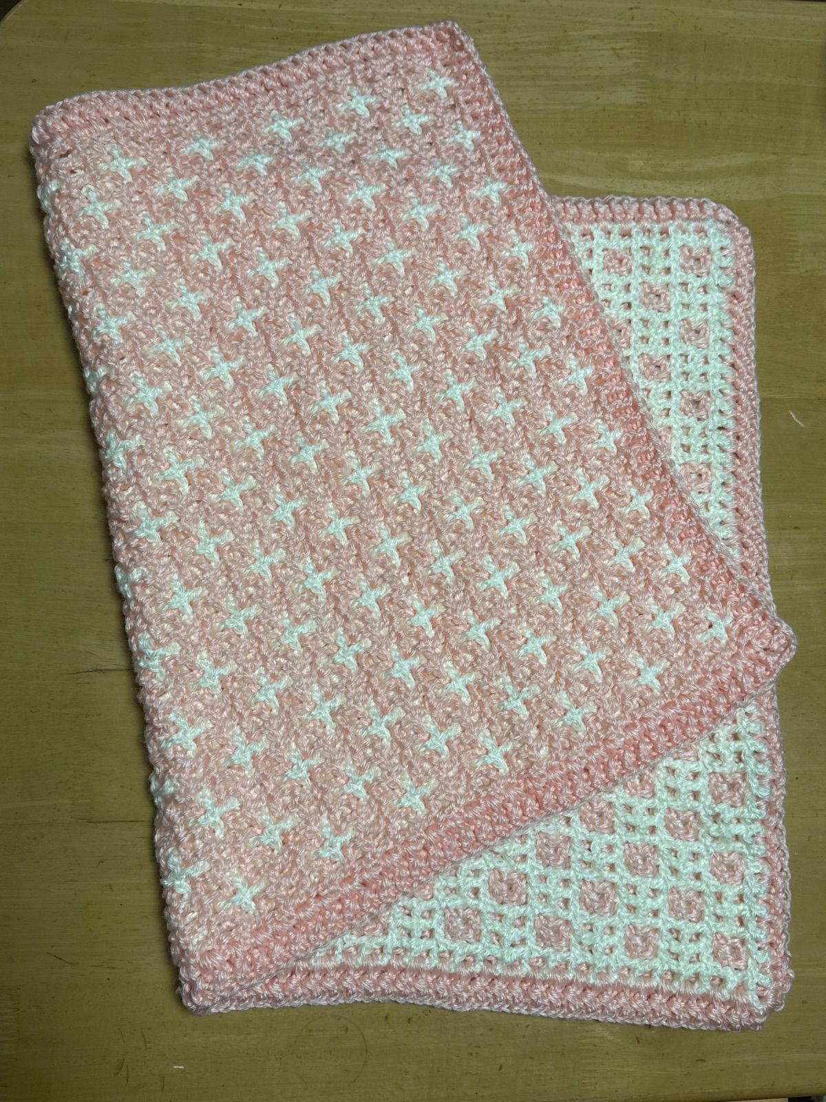 ハンドメイド ニットブランケット リバーシブル模様