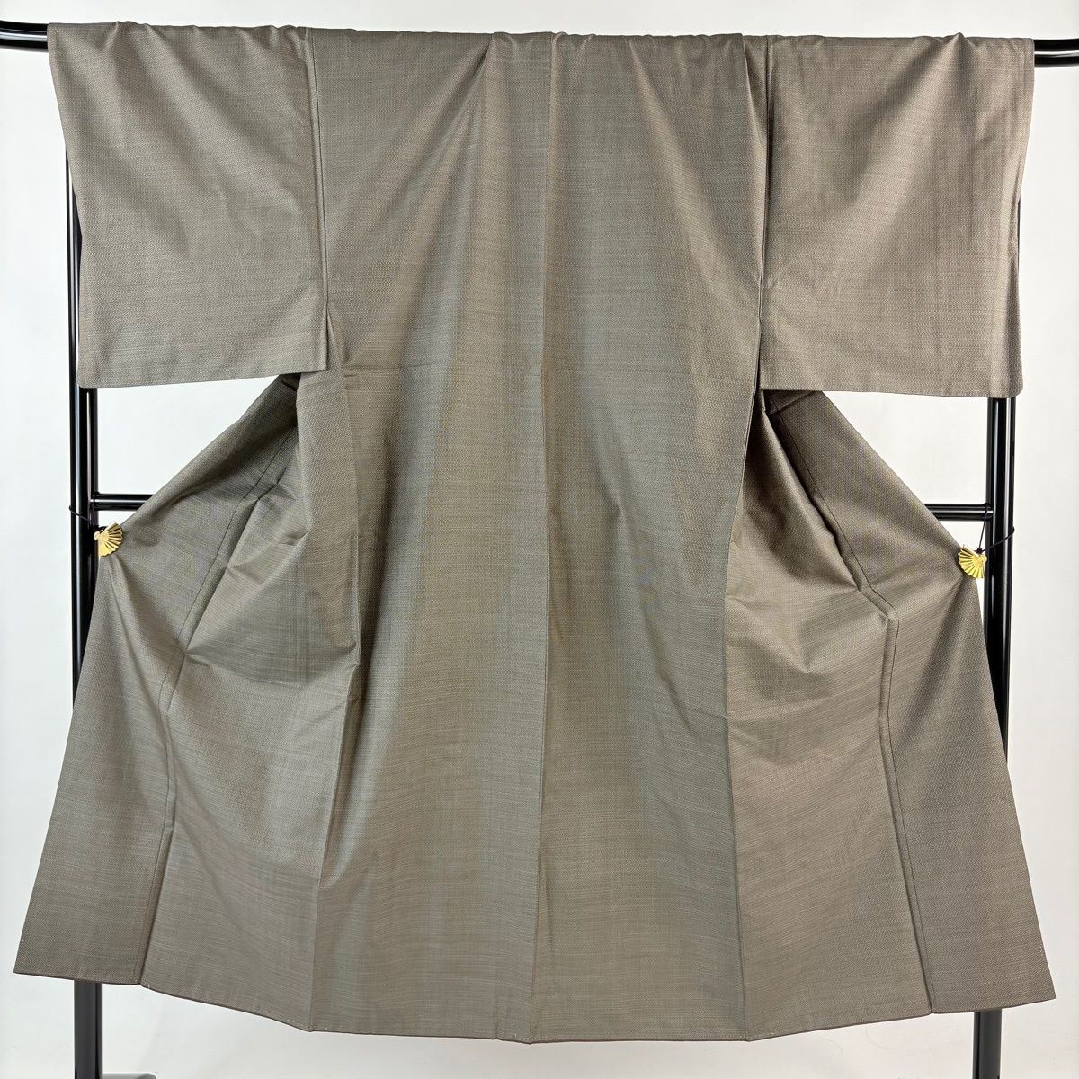 男着物 身丈149 cm 裄丈72 L 袷 大島紬 証紙 亀甲絣 茶緑色 正絹