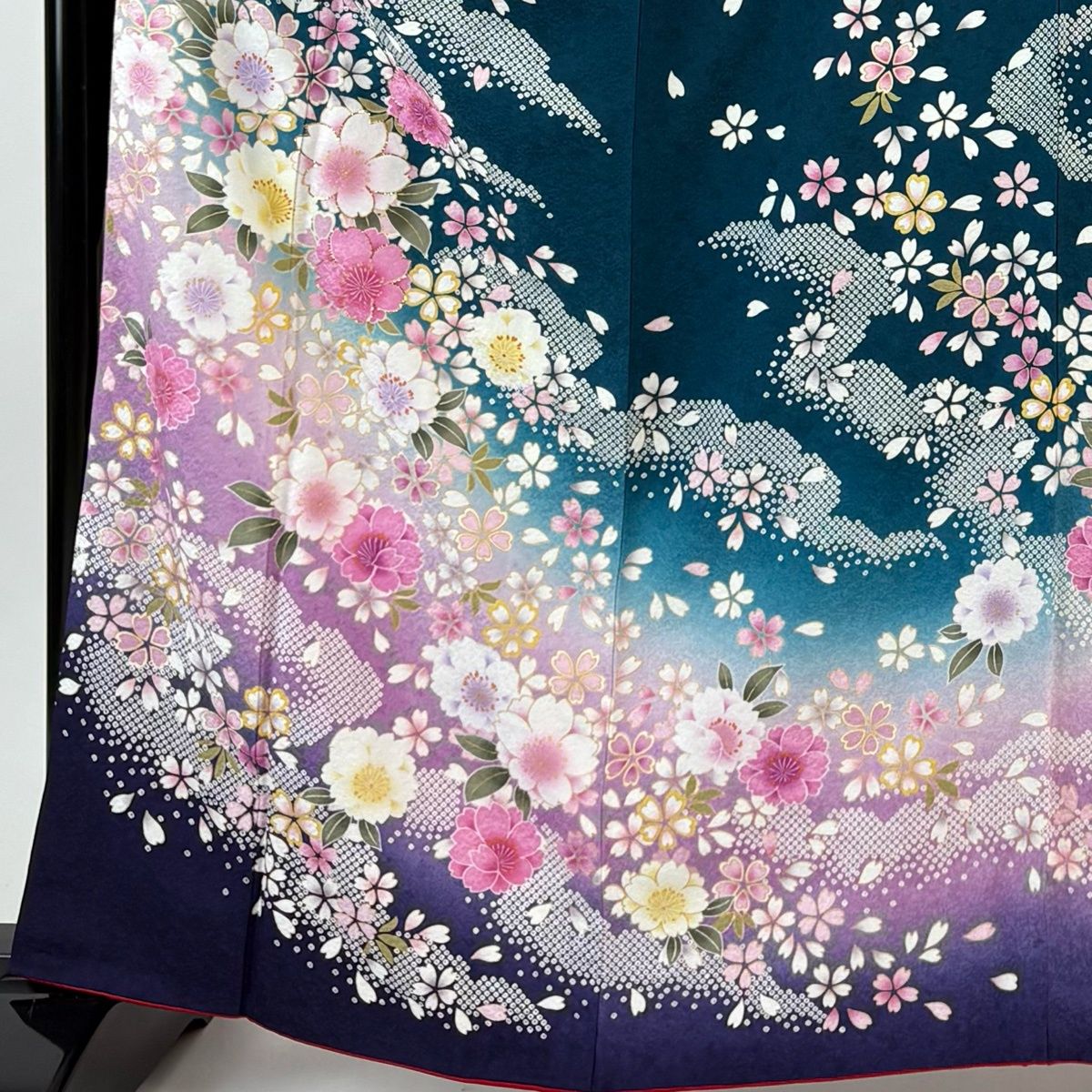 振袖 美品 名品 身丈164cm 裄丈67cm 正絹 【中古】 振袖 身丈164cm 裄67cm レディース 袷 四季の花柄 裄長 裄Lサイズ 秋冬