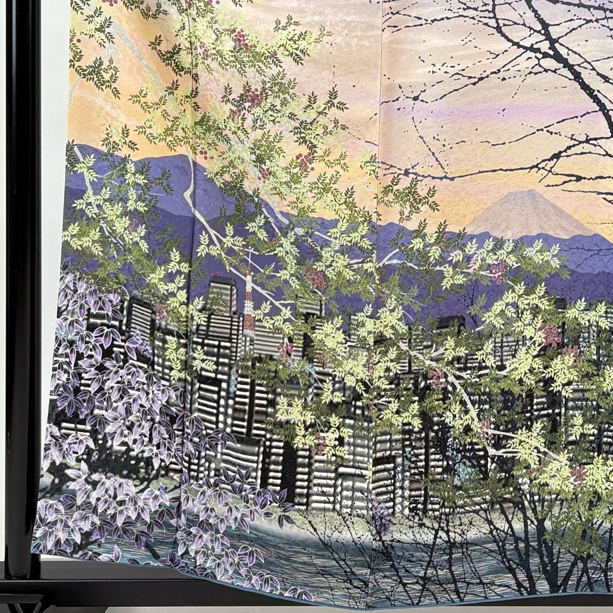 訪問着 身丈160 cm 裄丈65 M 袷 風景 遠山 銀通し ぼかし 青紫 正絹 名品