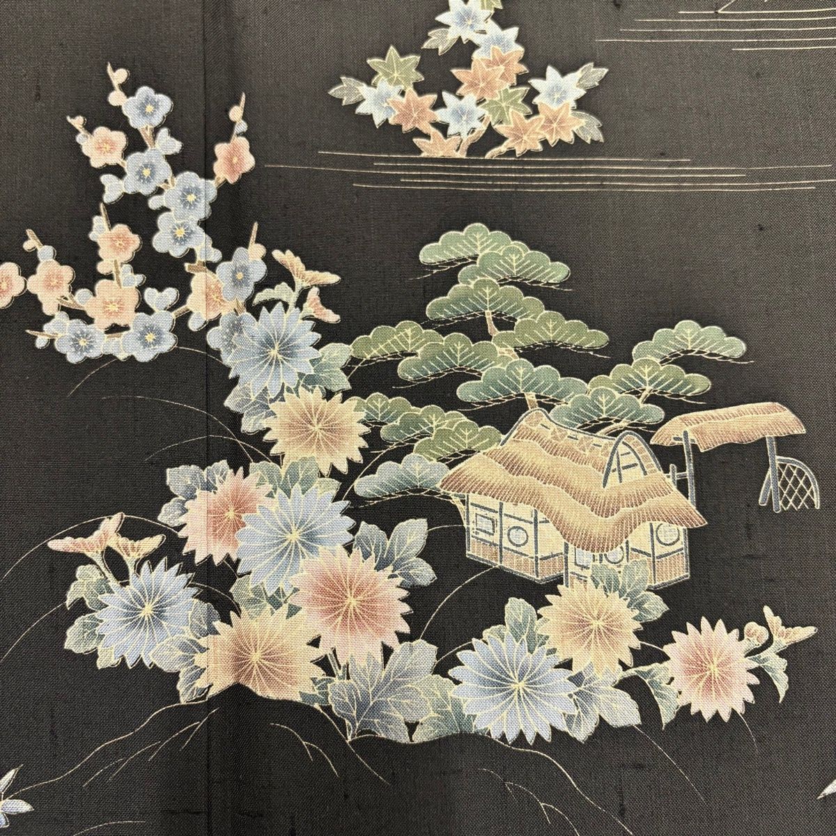  訪問着 身丈161 cm 裄丈66 M 袷 紬地 落款 家屋 松竹梅 焦茶色 正絹 訪問着 付け下げ 着物