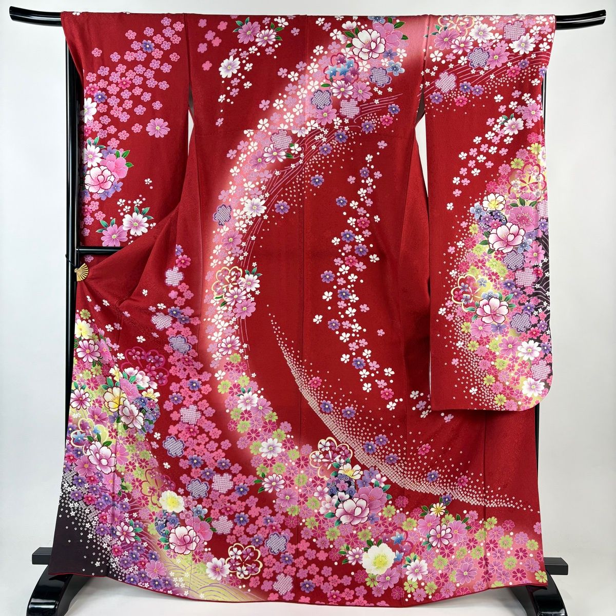 振袖 身丈169cm 裄丈68.5cm L 袷 手鞠 桜 箔 金彩 赤 人気 正絹