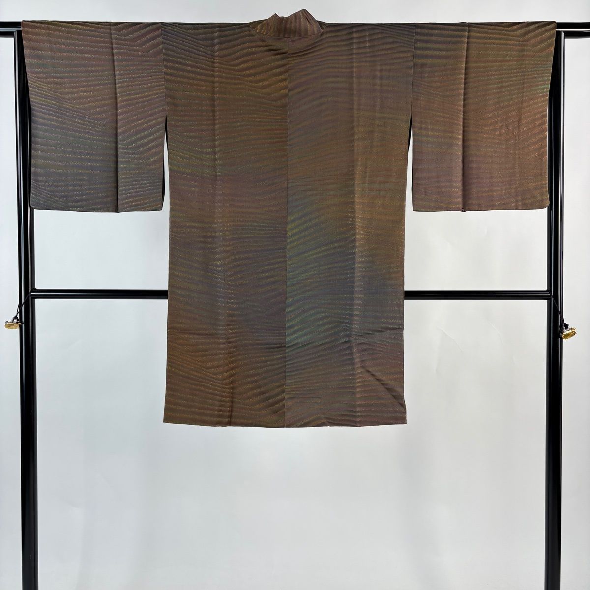 道中着 身丈98 cm 裄丈65 M 和装コート 縞模様 幾何学模様 ぼかし 茶色 正絹