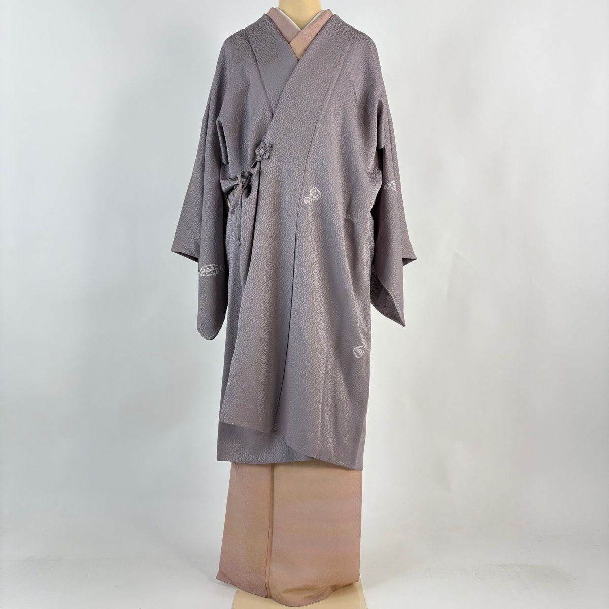 道中着 身丈112.5 cm 裄丈68.5 L 和装コート 茶道具 絞り 灰紫 正絹